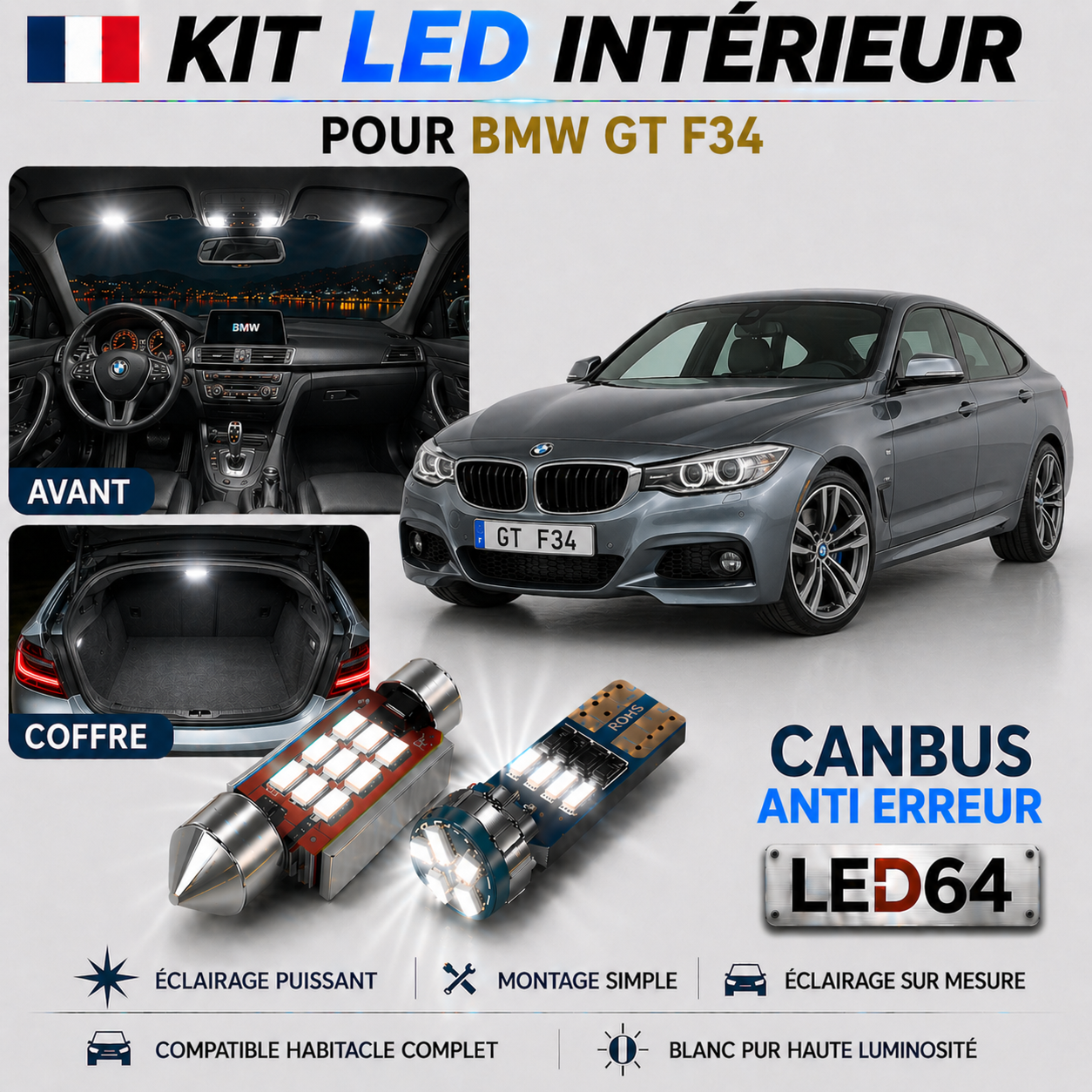 Kit ampoules à LED pour l'éclairage intérieur BMW GT F34