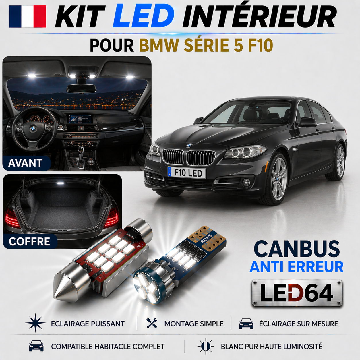 Kit ampoules à LED pour l'éclairage intérieur BMW série 5 F10