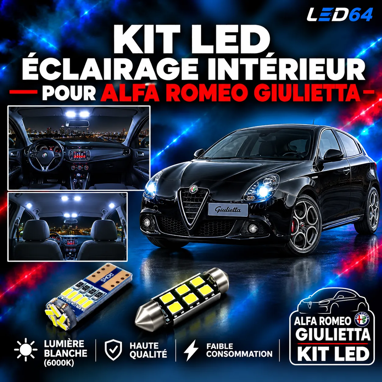 Kit ampoules à LED pour l'éclairage intérieur Alfa Romeo Giulietta