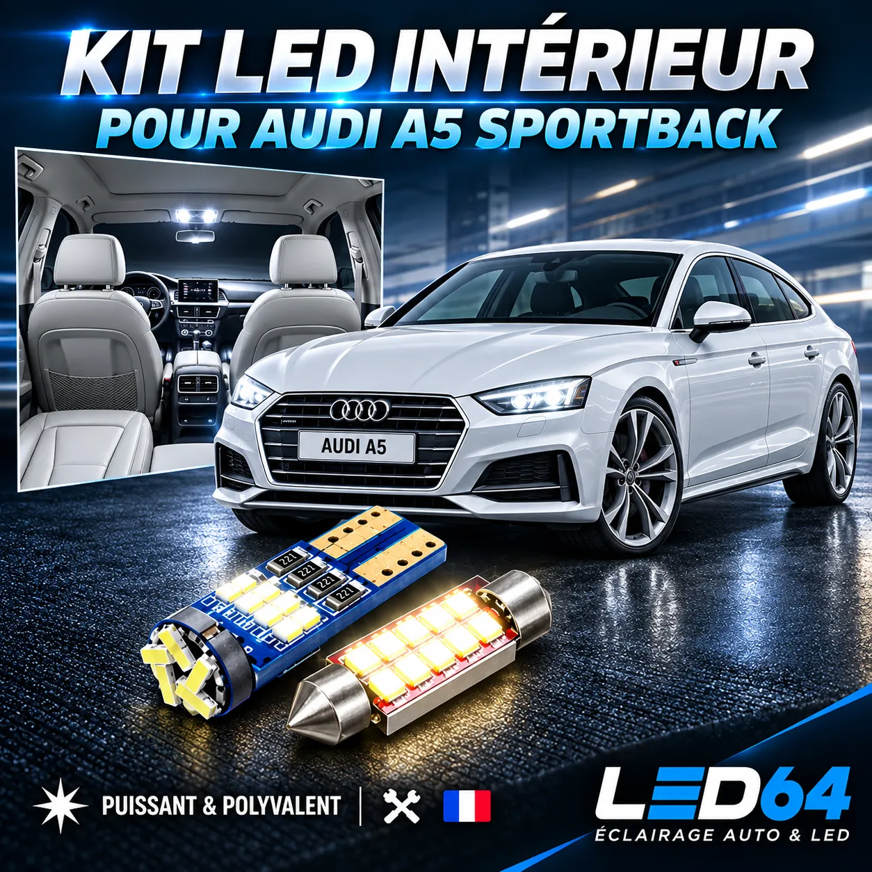 Kit ampoules à LED pour l'éclairage intérieur Audi A5 8T