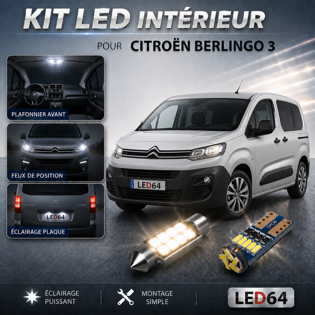 Kit ampoules à LED pour l'éclairage intérieur Citroën Berlingo III
