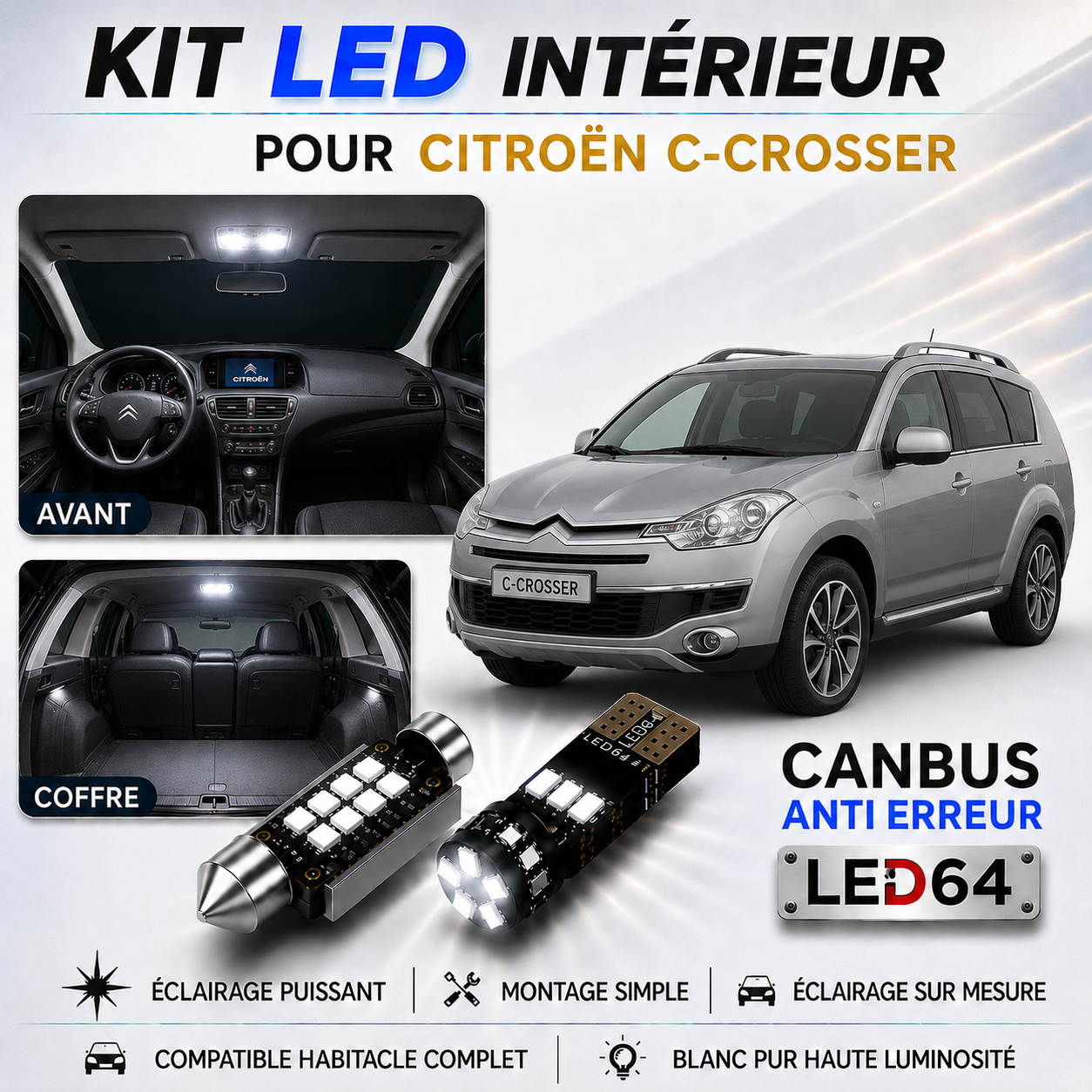 Kit ampoules à LED pour l'éclairage intérieur Citroën C-Crosser
