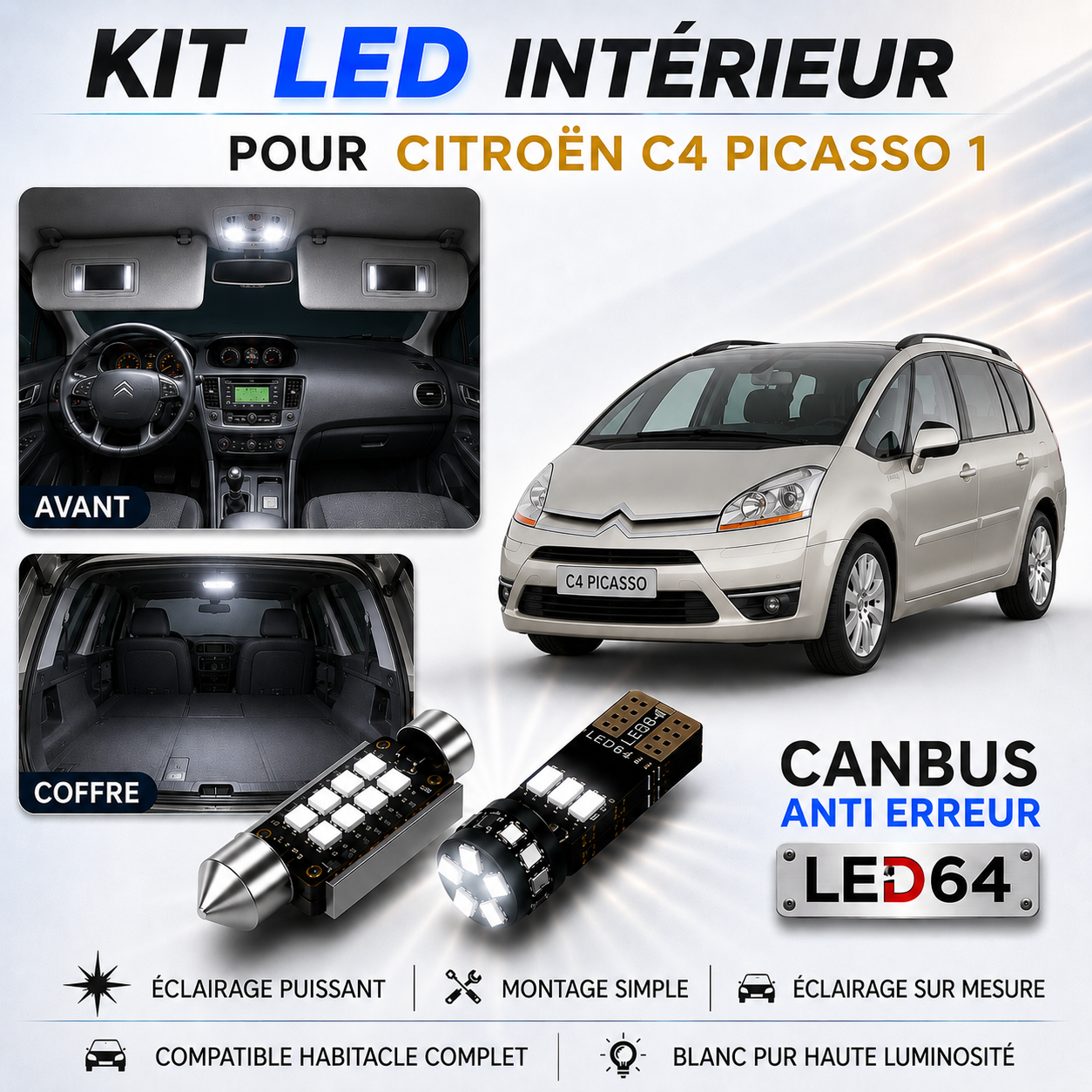 Kit ampoules à LED pour l'éclairage intérieur Citroën C4 I