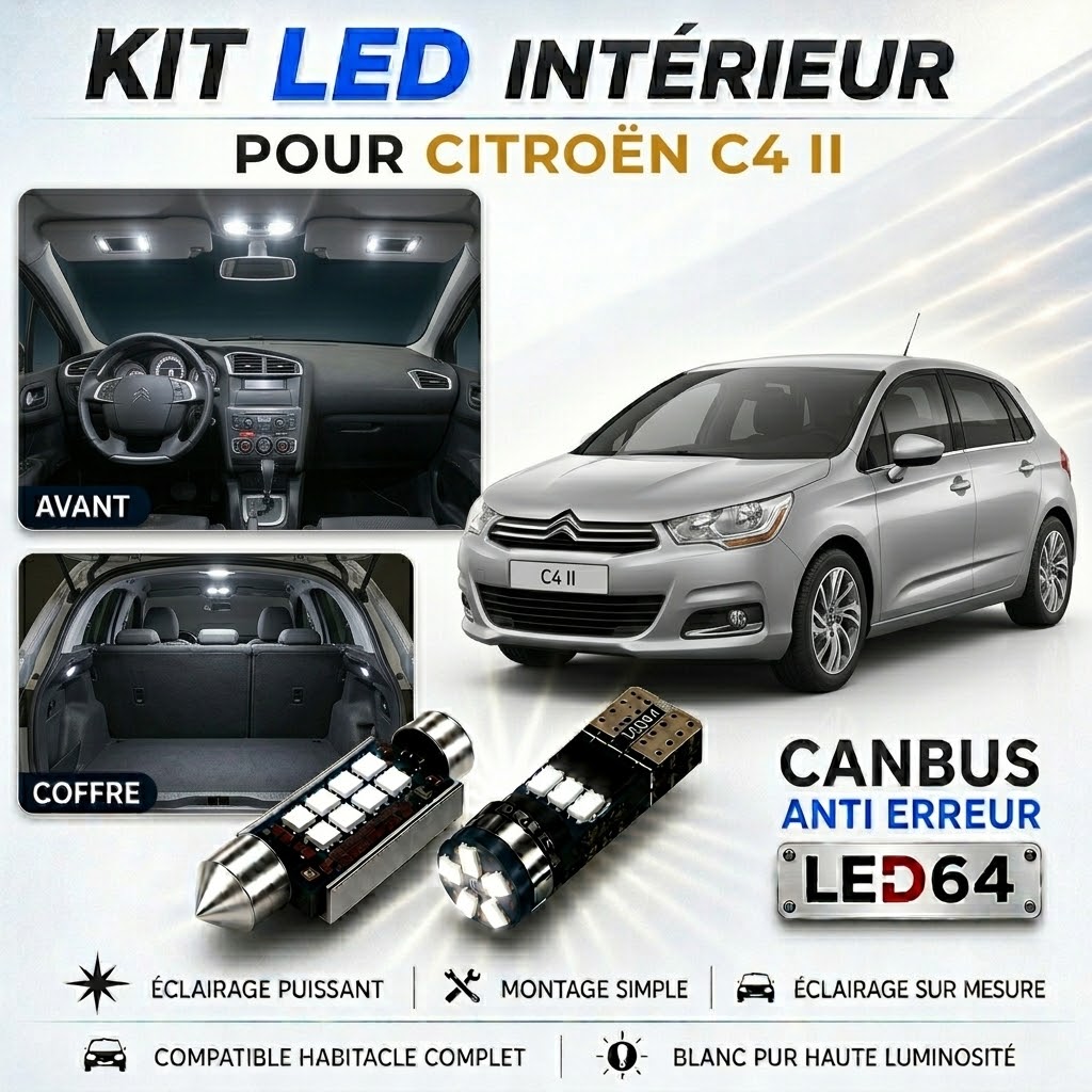 Kit ampoules à LED pour l'éclairage intérieur Citroën C4 II