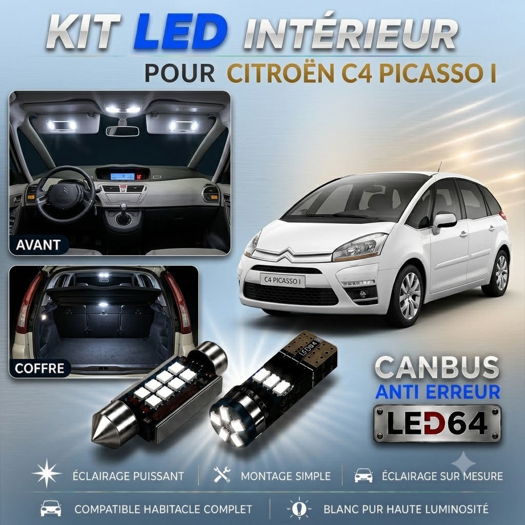 Kit ampoules à LED pour l'éclairage intérieur Citroën C4 Picasso I