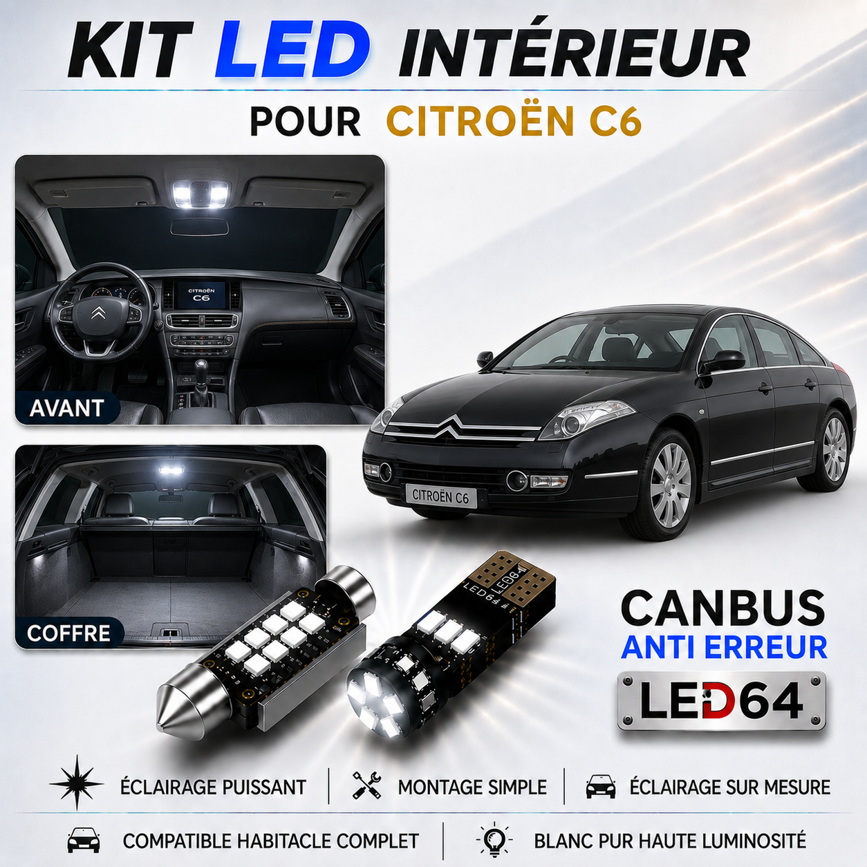 Kit ampoules à LED pour l'éclairage intérieur Citroën Xsara Picasso
