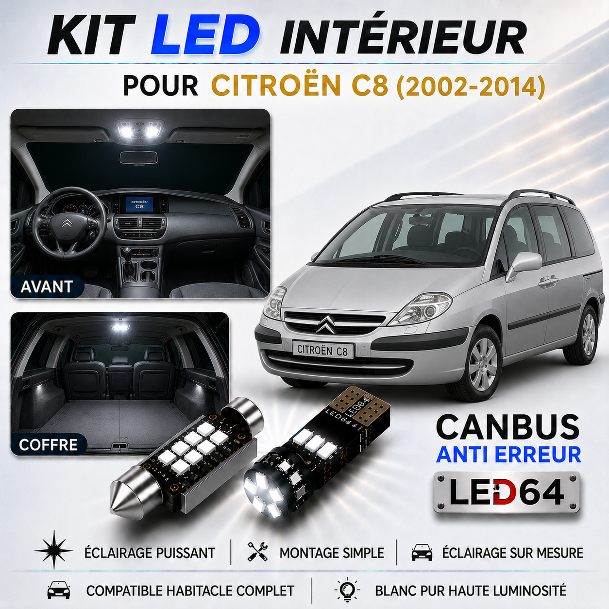 Kit ampoules à LED pour l'éclairage intérieur Citroën C8