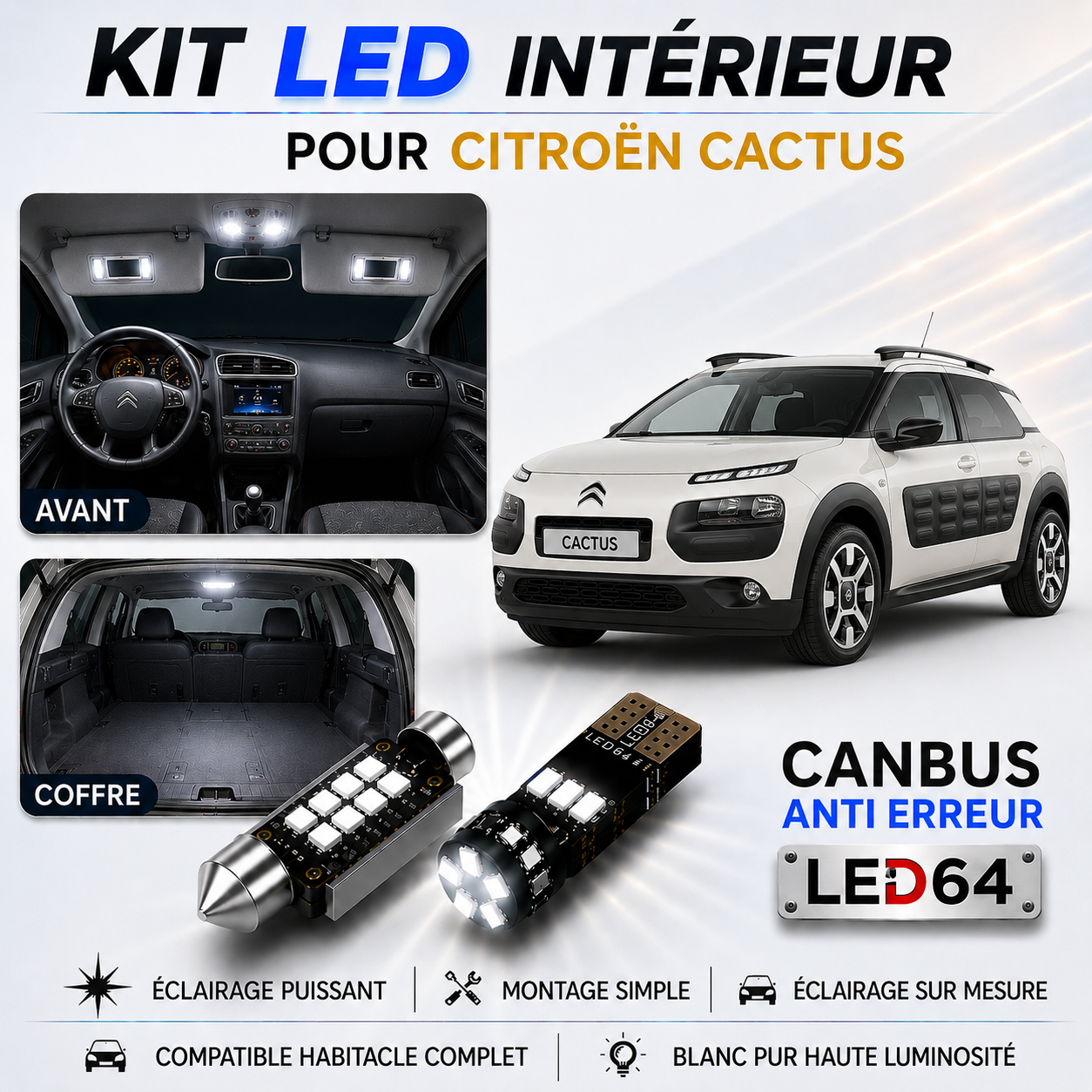 Kit ampoules à LED pour l'éclairage intérieur Citroën C4 Cactus