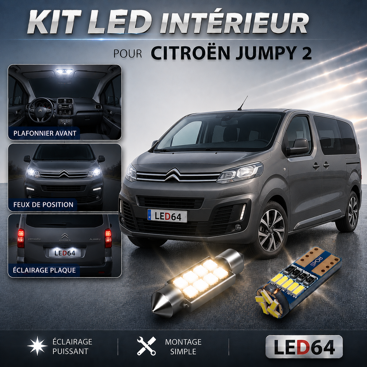 Kit ampoules à LED pour l'éclairage intérieur Citroën Jumpy II