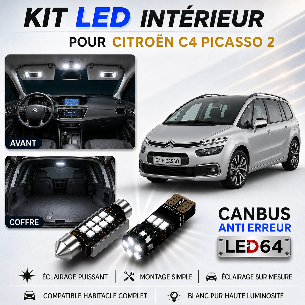 Kit ampoules à LED pour l'éclairage intérieur Citroën C4 Picasso II
