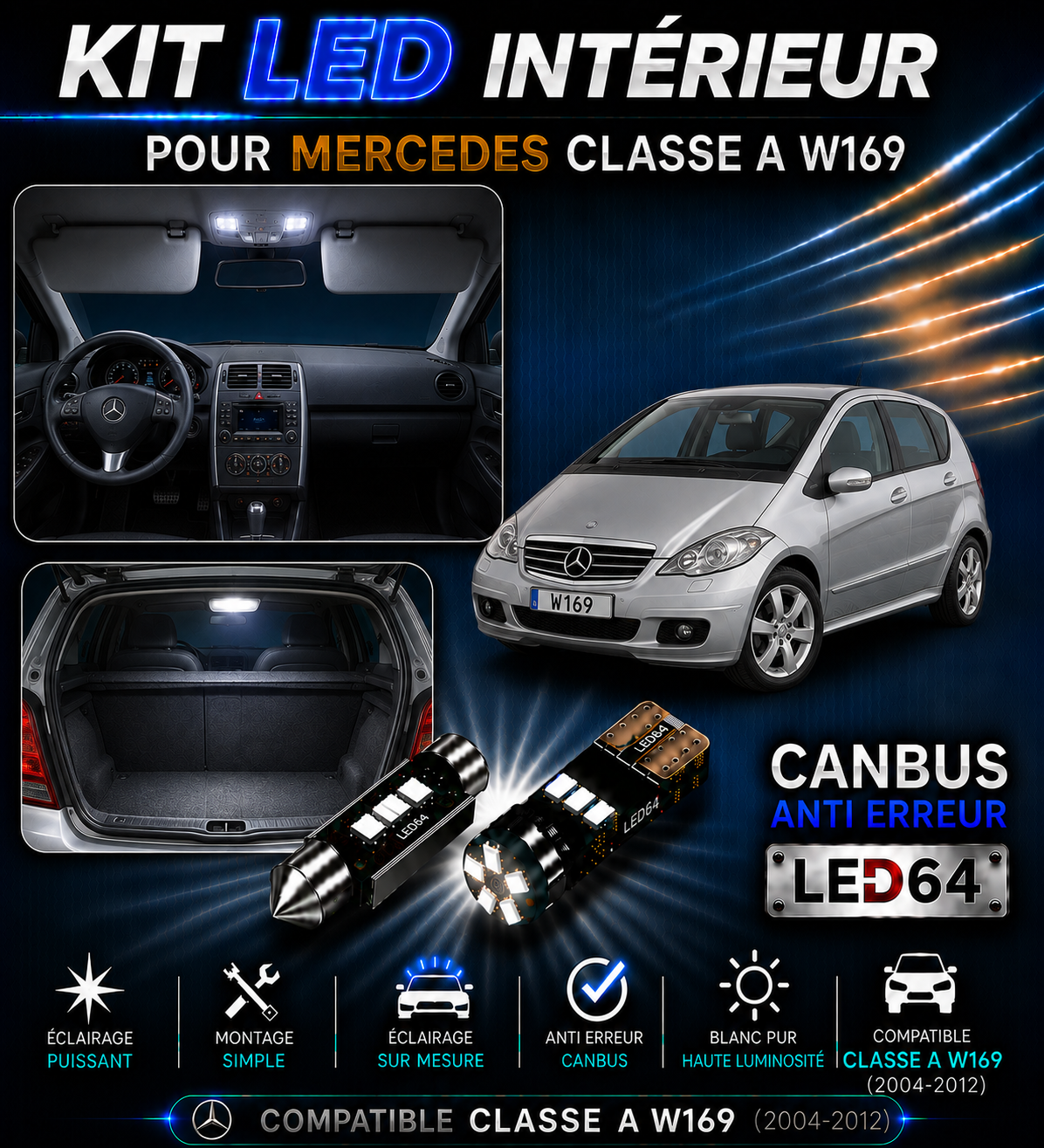 Kit ampoules à LED pour l'éclairage intérieur Mercedes Classe A w169