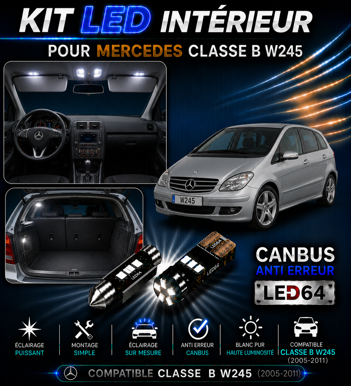 Kit ampoules à LED pour l'éclairage intérieur Mercedes Classe B w245