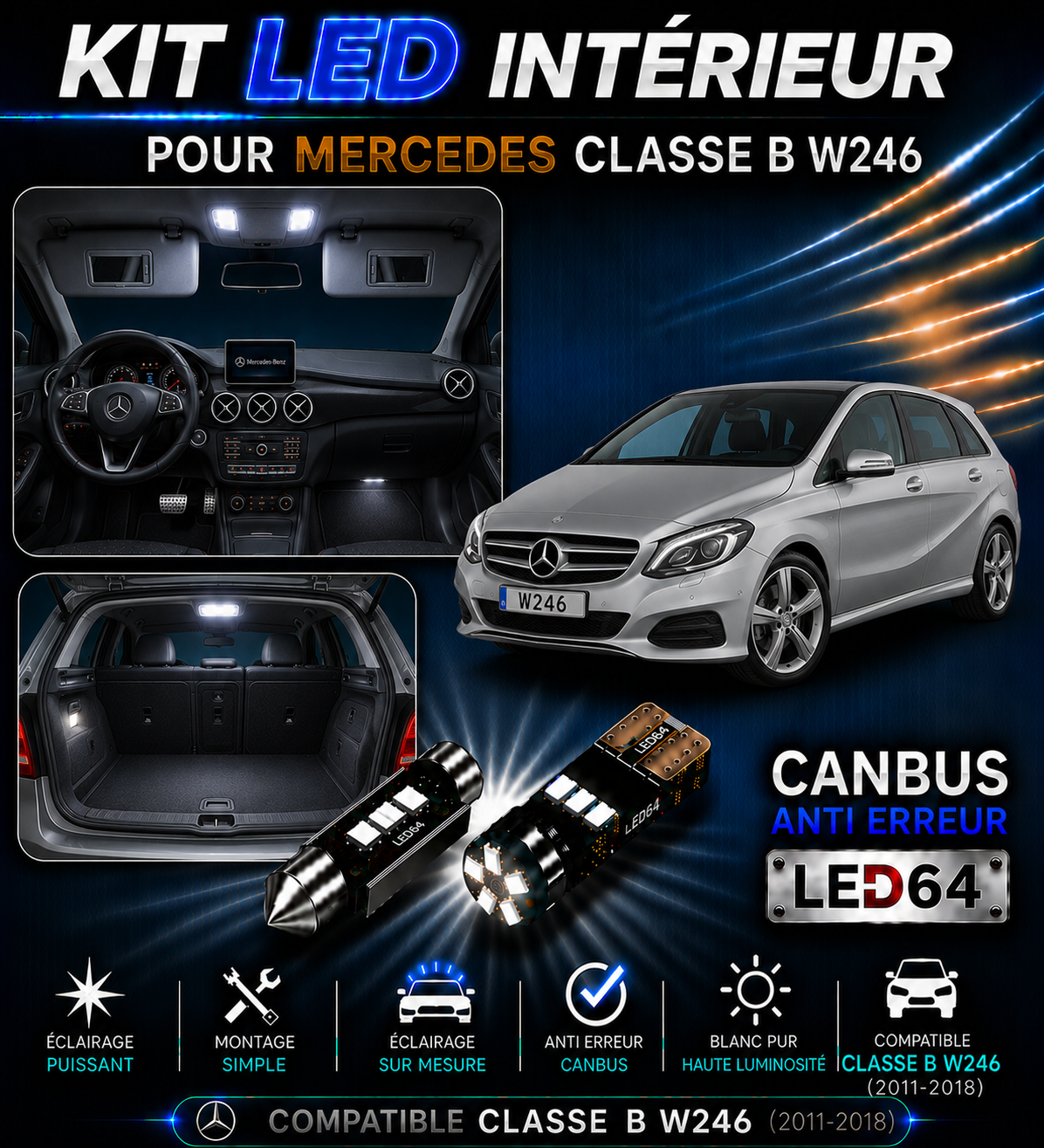 Kit ampoules à LED pour l'éclairage intérieur Mercedes Classe B w246