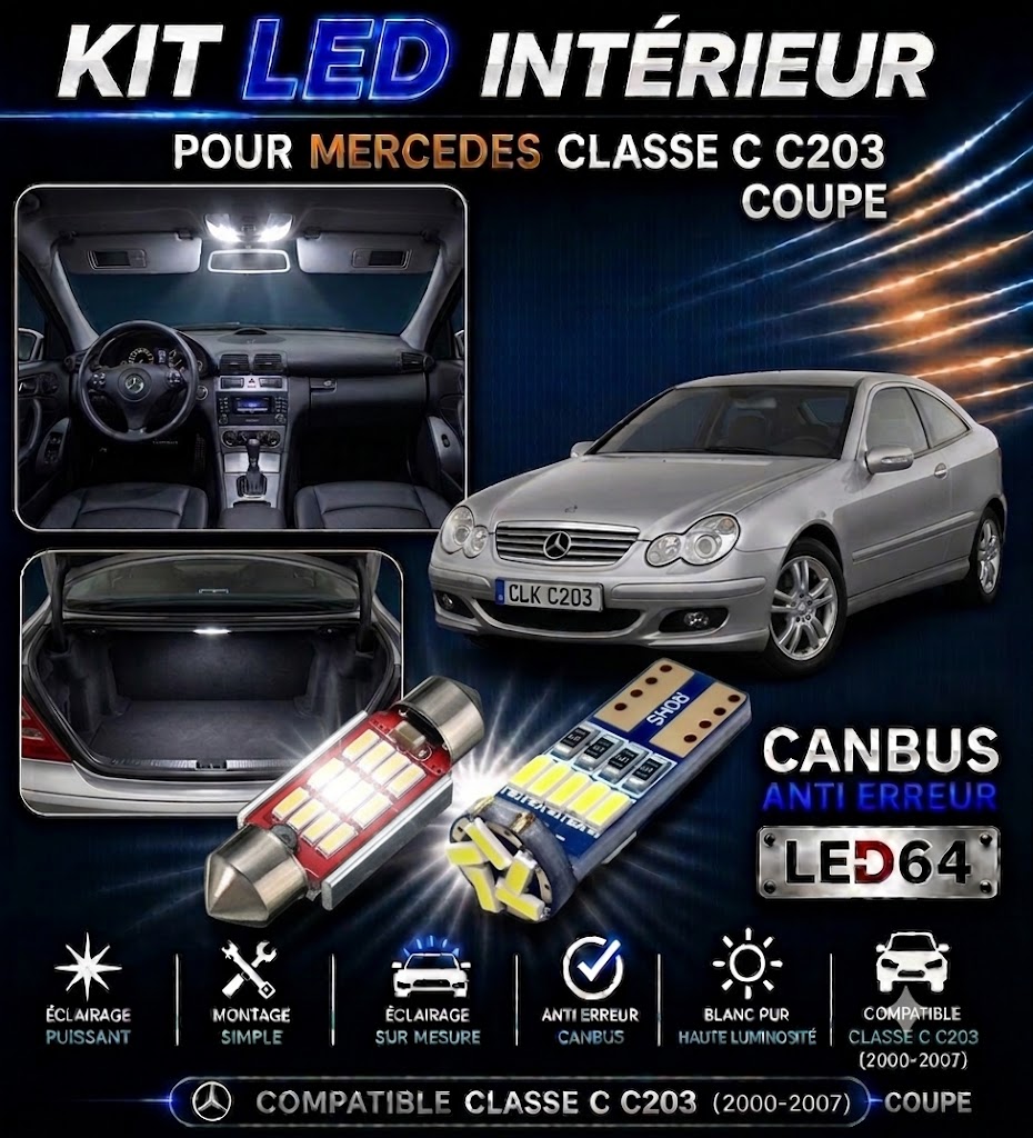 Kit ampoules à LED pour l'éclairage intérieur Mercedes Classe C Coupé CL203