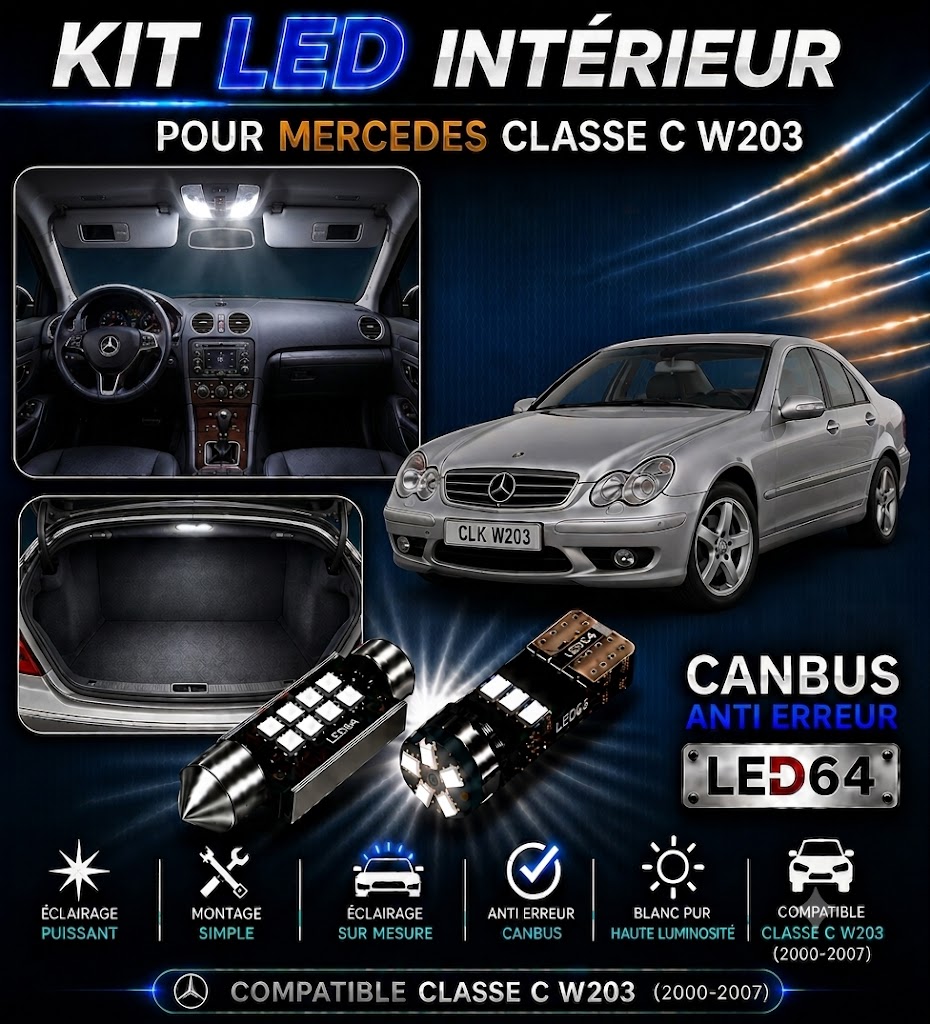 Kit ampoules à LED pour l'éclairage intérieur Mercedes Classe C w203