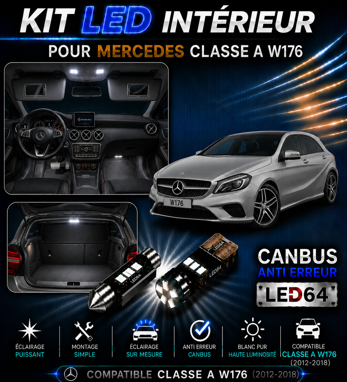 Kit ampoules à LED pour l'éclairage intérieur Mercedes Classe A w176