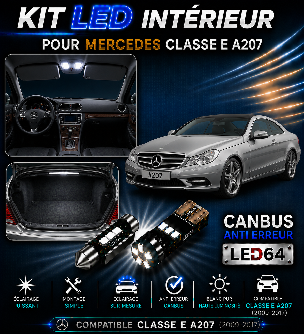 Kit ampoules à LED pour l'éclairage intérieur Mercedes Classe E a207 Cabriolet