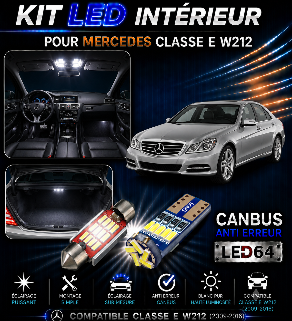 Kit ampoules à LED pour l'éclairage intérieur Mercedes Classe E w212