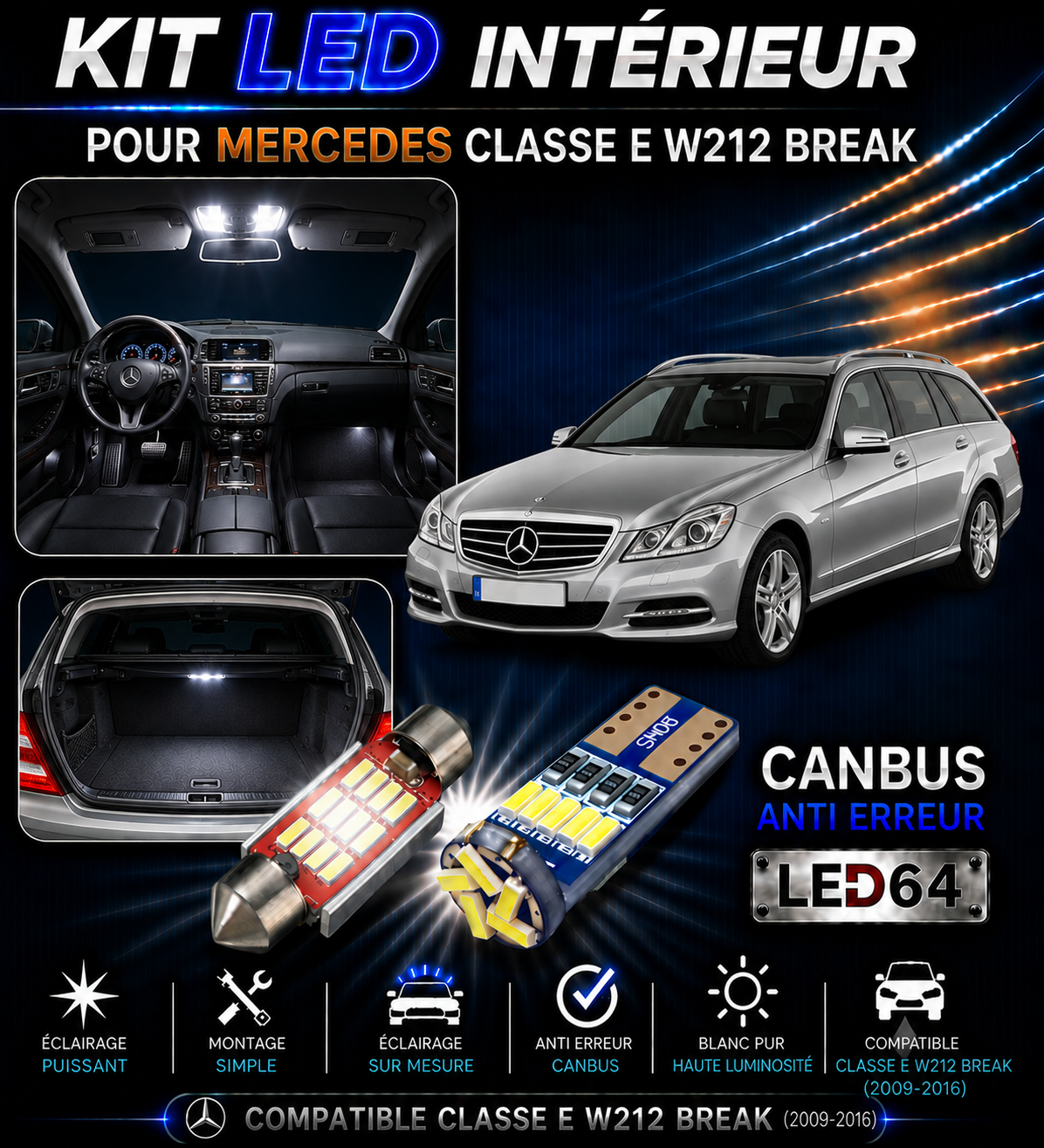 Kit ampoules à LED pour l'éclairage intérieur Mercedes Classe E Break s212