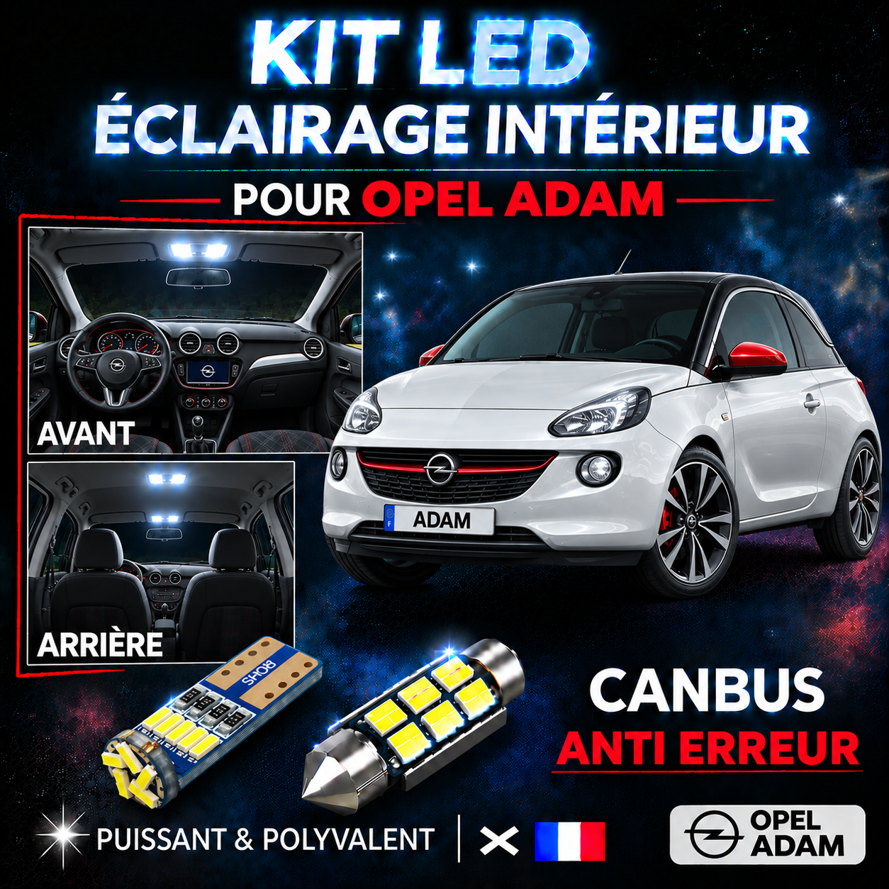 Kit ampoules à LED pour l'éclairage intérieur Opel Adam