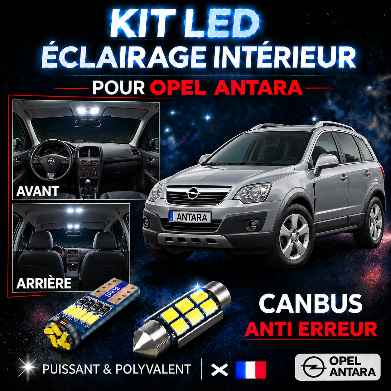 Kit ampoules à LED pour l'éclairage intérieur Opel Antara