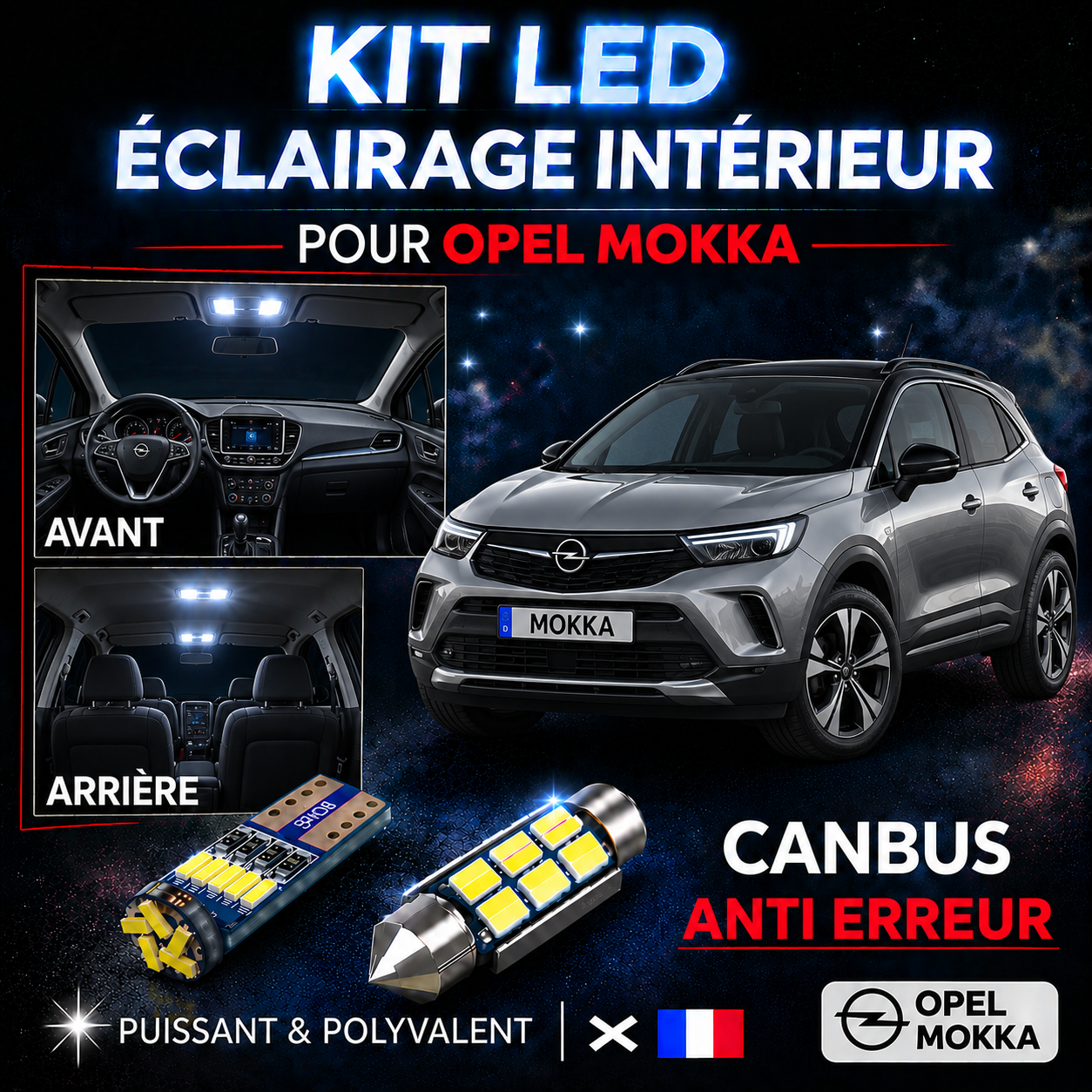 Kit ampoules à LED pour l'éclairage intérieur Opel Mokka