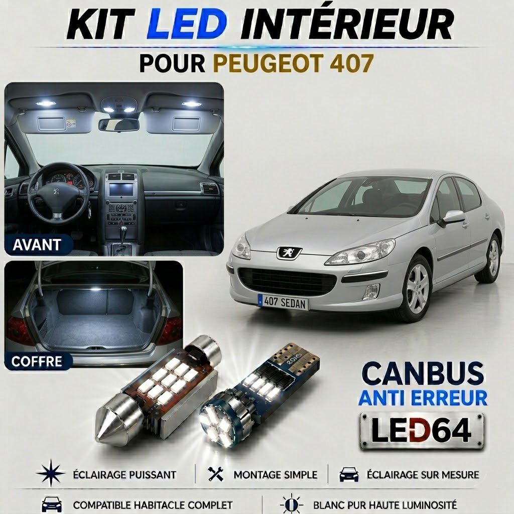 Kit ampoules à LED pour l'éclairage intérieur Peugeot 407