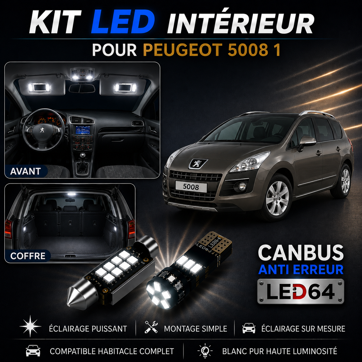 Kit ampoules à LED pour l'éclairage intérieur Peugeot 5008