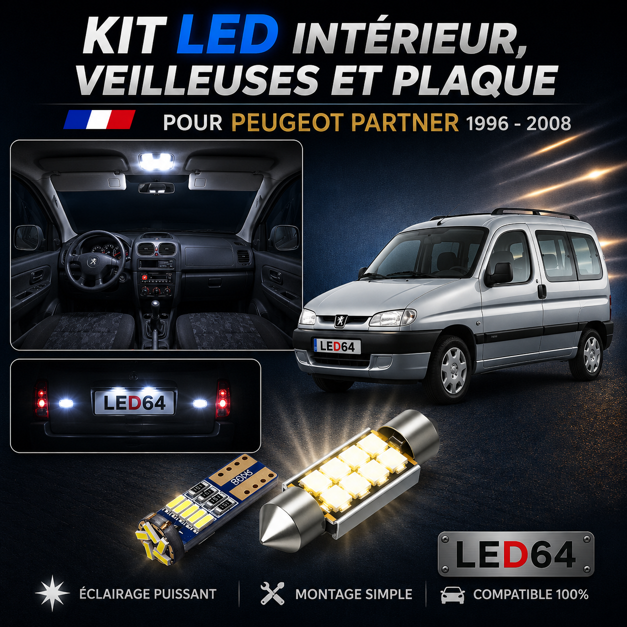 Kit ampoules à LED pour l'éclairage intérieur Peugeot Partner 1