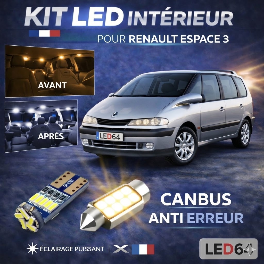 Kit ampoules à LED pour l'éclairage intérieur Renault Espace 3