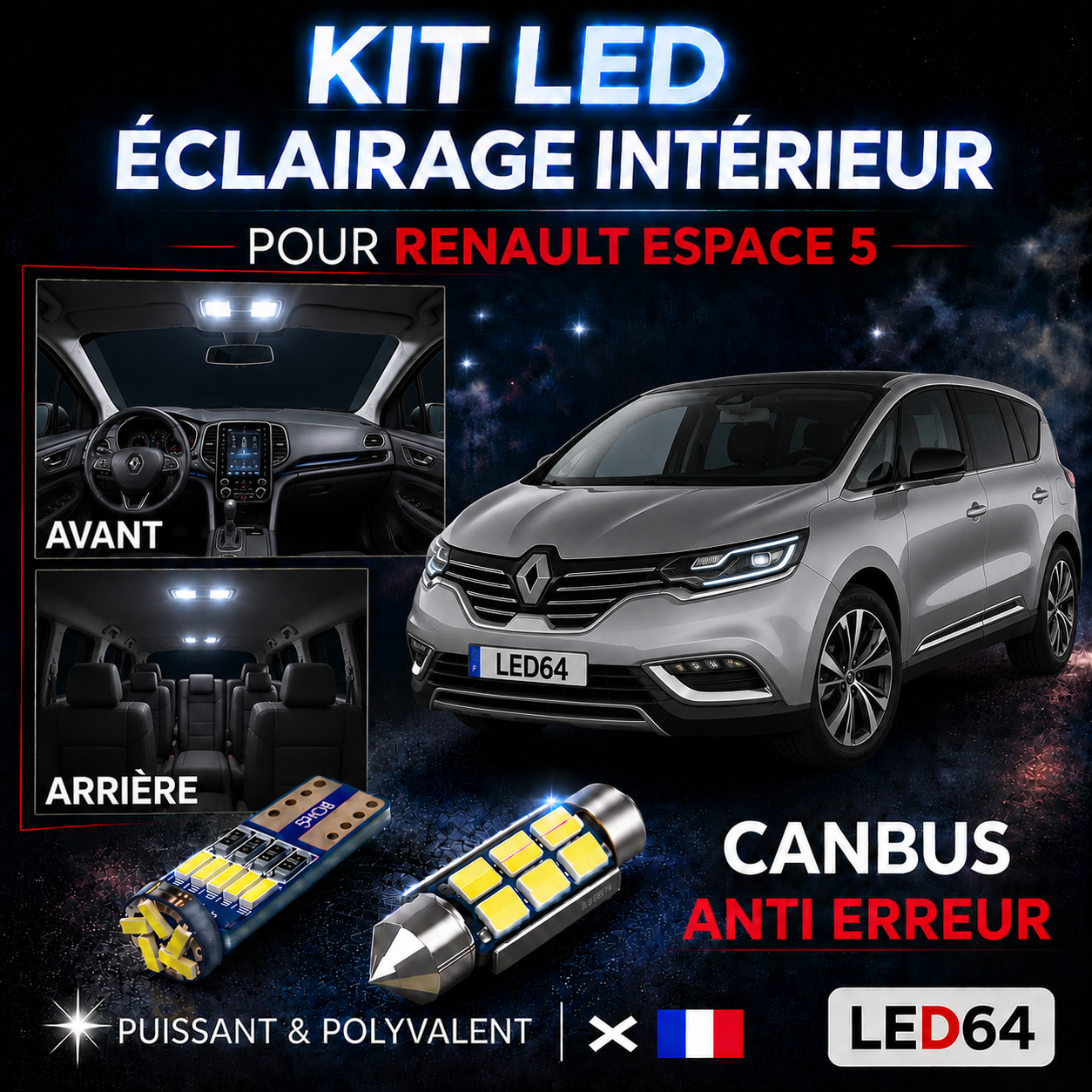 Kit ampoules à LED pour l'éclairage intérieur Renault Espace 5