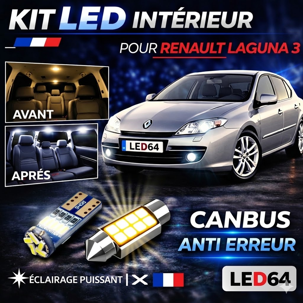 Kit ampoules à LED pour l'éclairage intérieur Renault Laguna 3