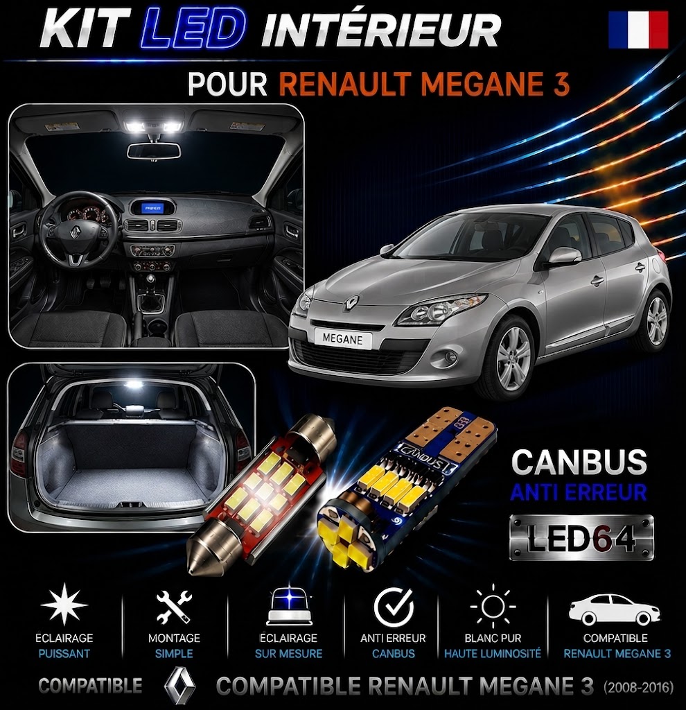Kit ampoules à LED pour l'éclairage intérieur Renault Megane 3