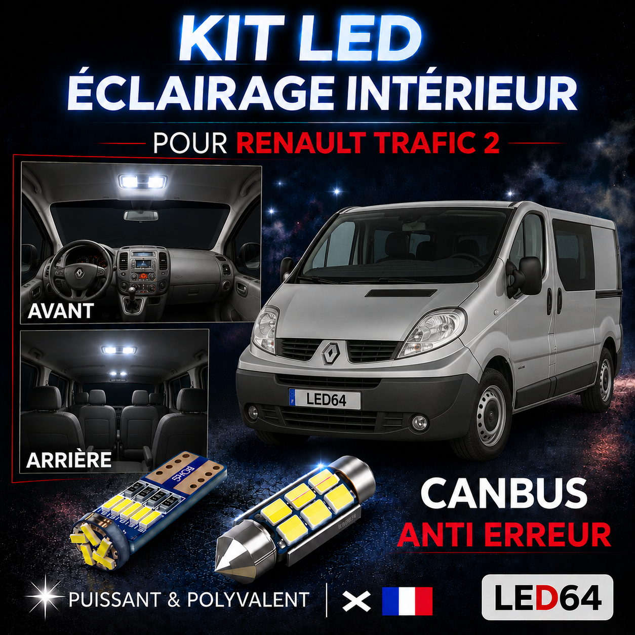 Kit ampoules à LED pour l'éclairage intérieur Renault Trafic 2