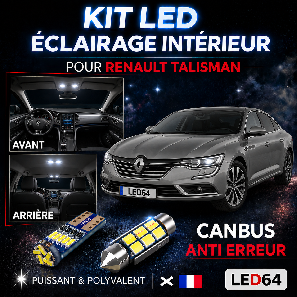 Kit ampoules à LED pour l'éclairage intérieur Renault Talisman