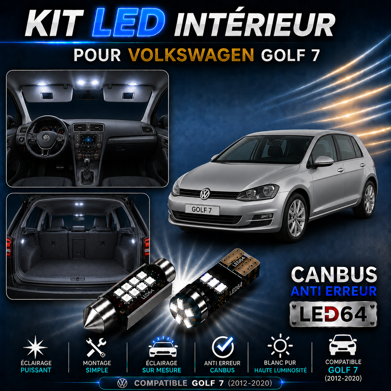 Kit ampoules à LED pour l'éclairage intérieur Volkswagen Golf 7