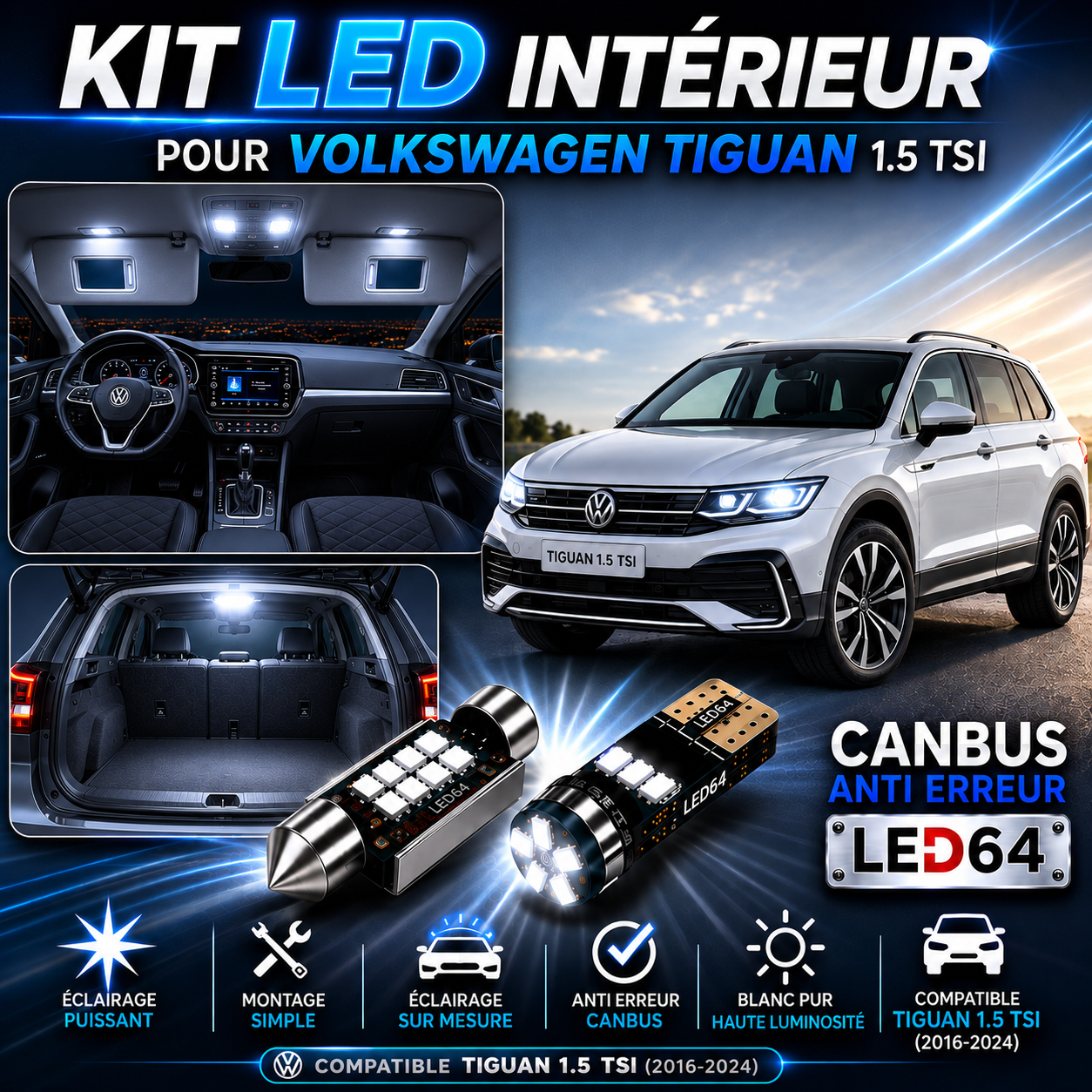Kit ampoules à LED pour l'éclairage intérieur Volkswagen Tiguan 1