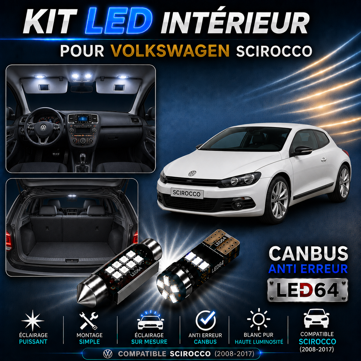 Kit ampoules à LED pour l'éclairage intérieur Volkswagen Scirocco