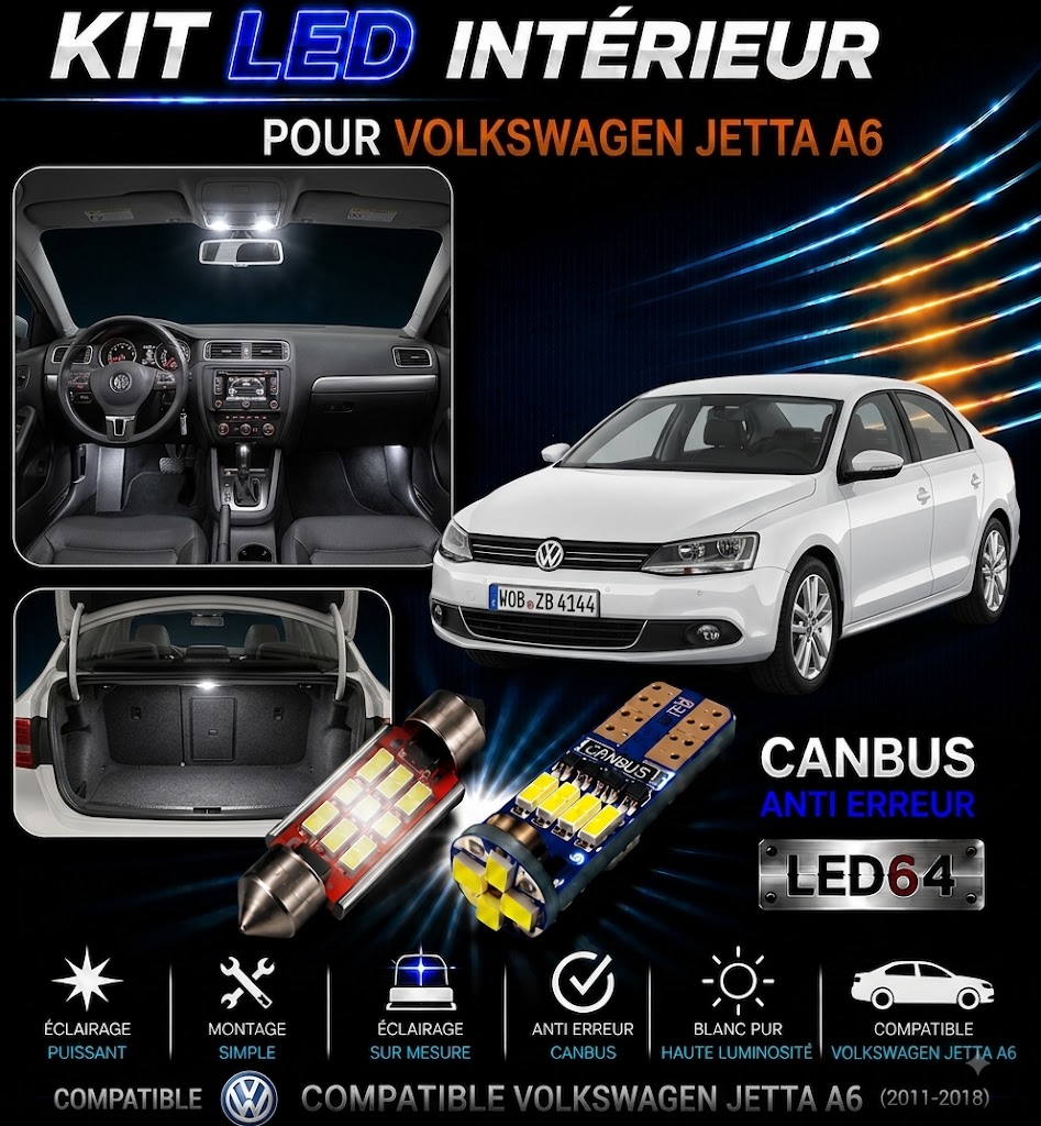 Kit ampoules à LED pour l'éclairage intérieur Volkswagen Jetta A6