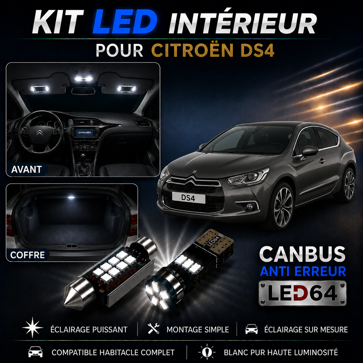 Kit ampoules à LED pour l'éclairage intérieur Citroën DS4